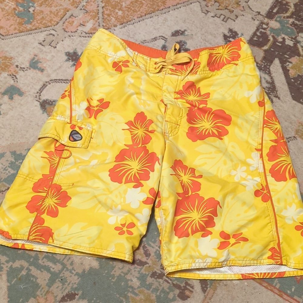 Kirra‎ Mens Shorts Board shorts Swim Trunks Size Adult Yellow Orange Hawaiian